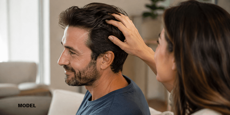 image of woman running her fingers though a man's hair