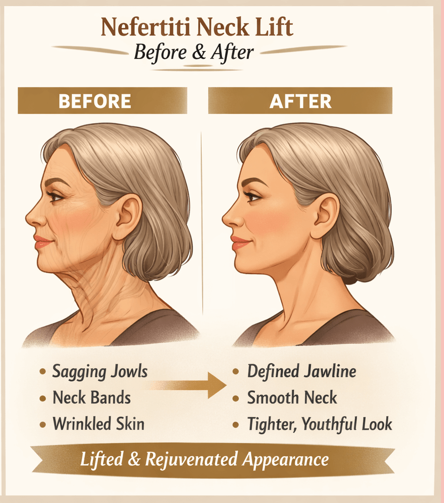 nefertiti neck lift before and after treatment illustration