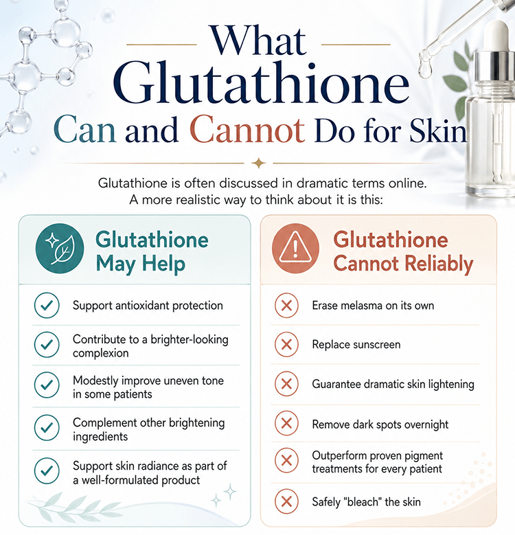 infographic showing what Glutathion can and cannot do for the skin