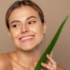 woman model happy with plant based skin care