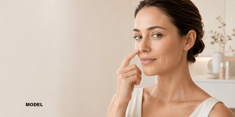 model woman showing off nose after nose botox