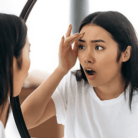woman acne mirror