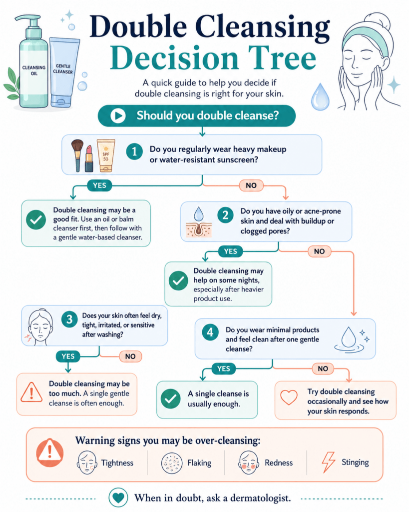 infographic decision tree flow chart to help people decide if double cleansing is right for them