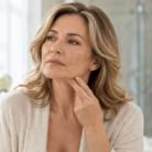 thumbnail concerned woman looking in mirror at neck bands